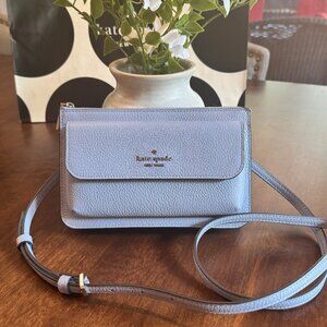 Kate Spade Leila Small Flap Crossbody Pebbled Leather - Muted Blue